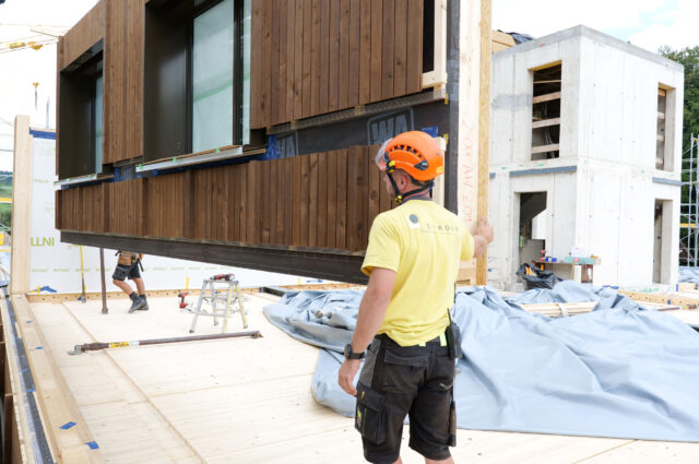 Montage Holzelement mit Fassade